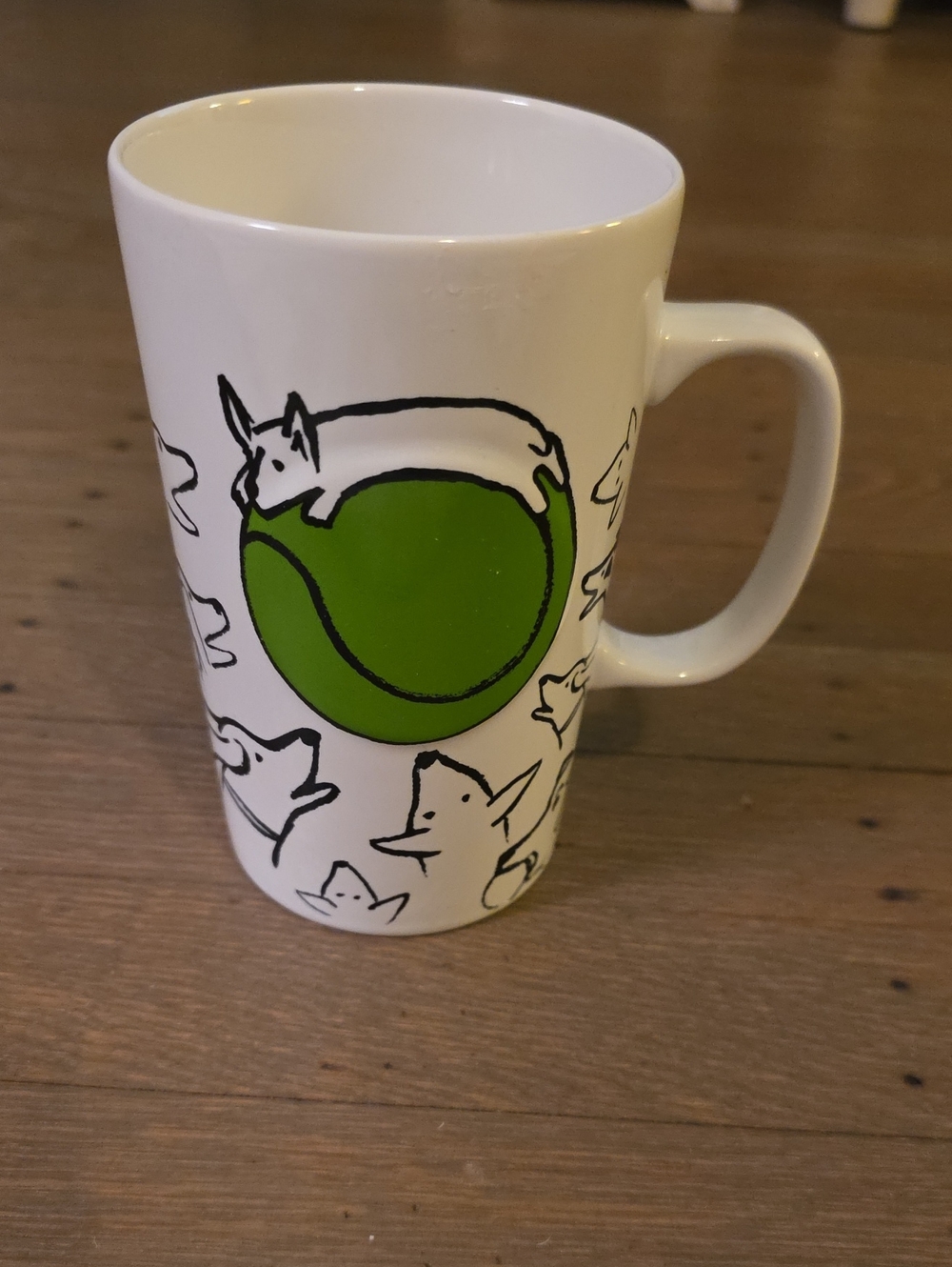 Starbucks 2015 Doddle Dog Mug w/ Green Tennis Ball & Black Dog Sketches 16oz
